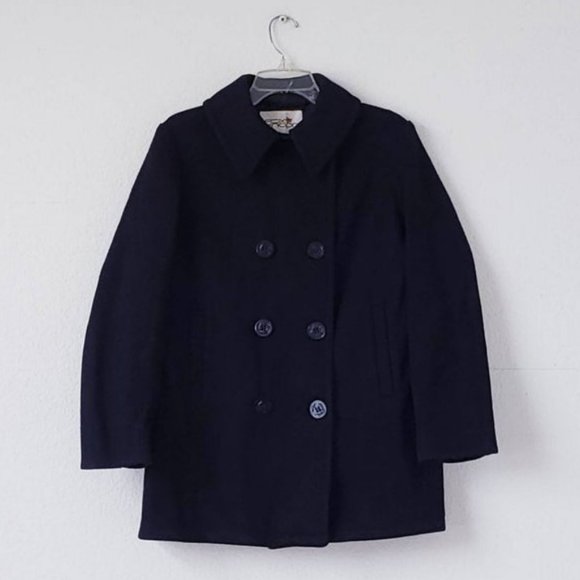 BLACK WOOL PEACOAT | '70s Vintage Clothing | M - Picture 1 of 8